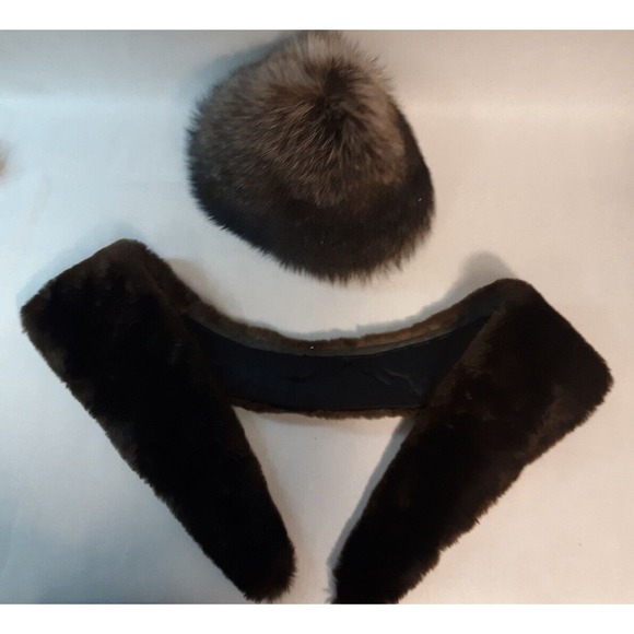 Vintage 60's Fur Collar and Dome Hat Mod Chic Upcycled Fur Mink Raccoon Jackie O